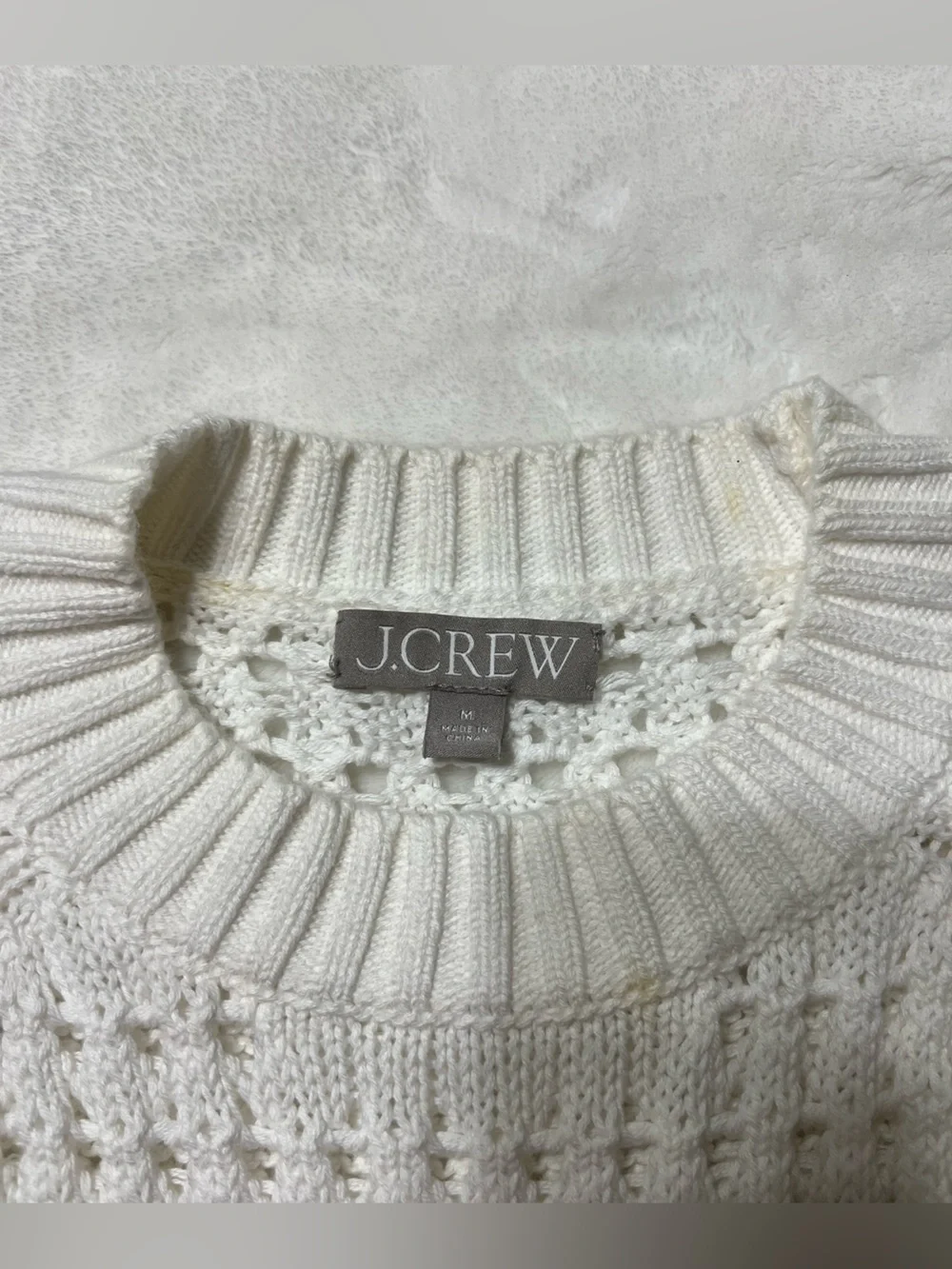 J. Crew White Textured Crewneck Sweater